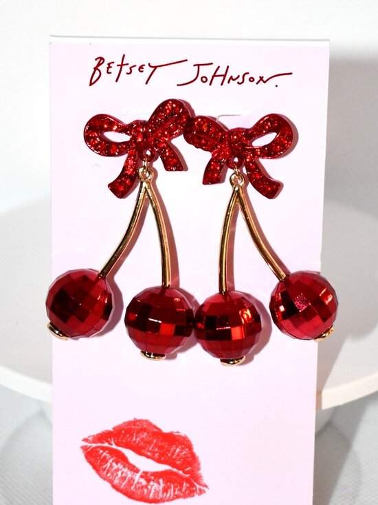 Betsey Johnson Jewelry - Betsey Johnson Red Bows & Cherries Drop Earrings #559919GLD600 NWT Details: Red/